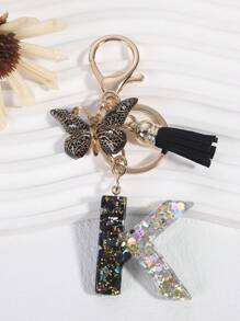 1pc Women Letter Initial Crystal Resin Keychain With Butterfly Tassel Bag Charm Accessory Souvenir Car Accessories Backpack For School Cute Goth Y2k Christmas Gift Ideas Bag Lanyards With Id Holder Car Accessories Bag Charms Car Accessories Teacher Friend Sister - Multicolor - View 4