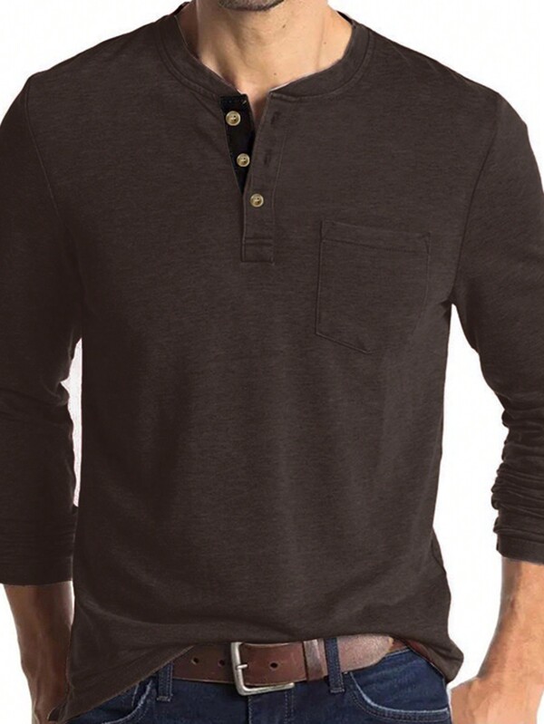 Camicia polo casual da uomo con stile sportivo, con patta a contrasto di colore, leggera e a maniche lunghe, versatile per indossare da sola o in strati, abbigliamento quotidiano senza sforzo