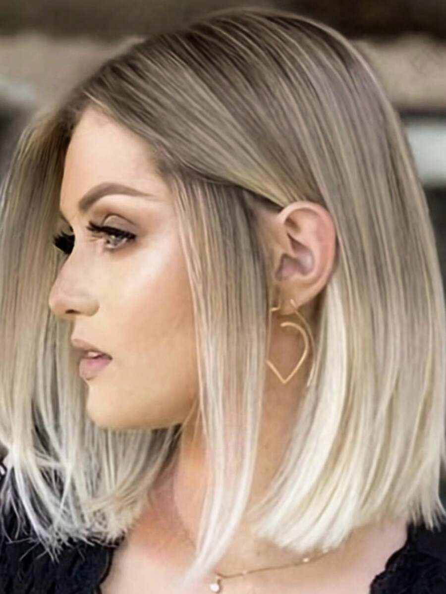 14 英寸浅金色深根和中短直发美丽日间女士假发化纤假发。角色扮演白色彩色合成假发高温发女士中长直发假发节日日常时尚风格合成假发万圣节圣诞节角色扮演假发。 - 漸層棕色 - 查看 1