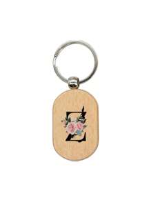 1个A-Z花卉图案木质钥匙扣，字母木质吊坠，创意小礼物，可刻字，可用作包包挂饰、木质标签、钥匙扣、戒指，空白木板可供刻字，DIY配件 - 杏色 - 查看 21