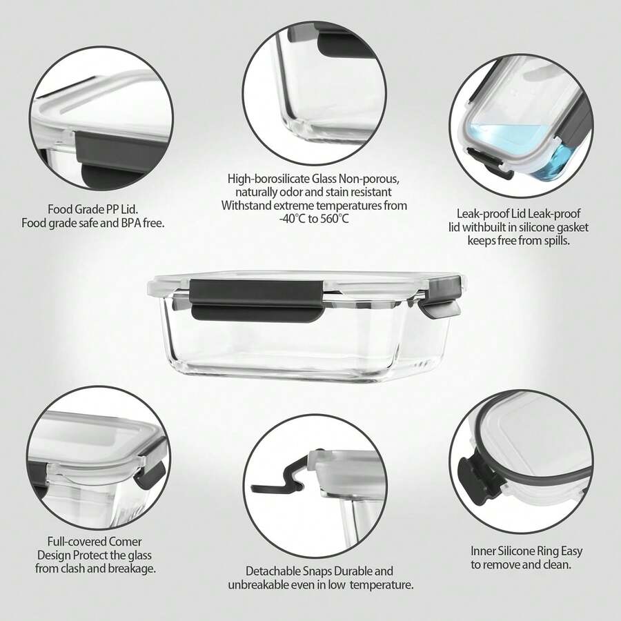 Glass Food Storage Containers With Lids Airtight, Glass Meal Prep