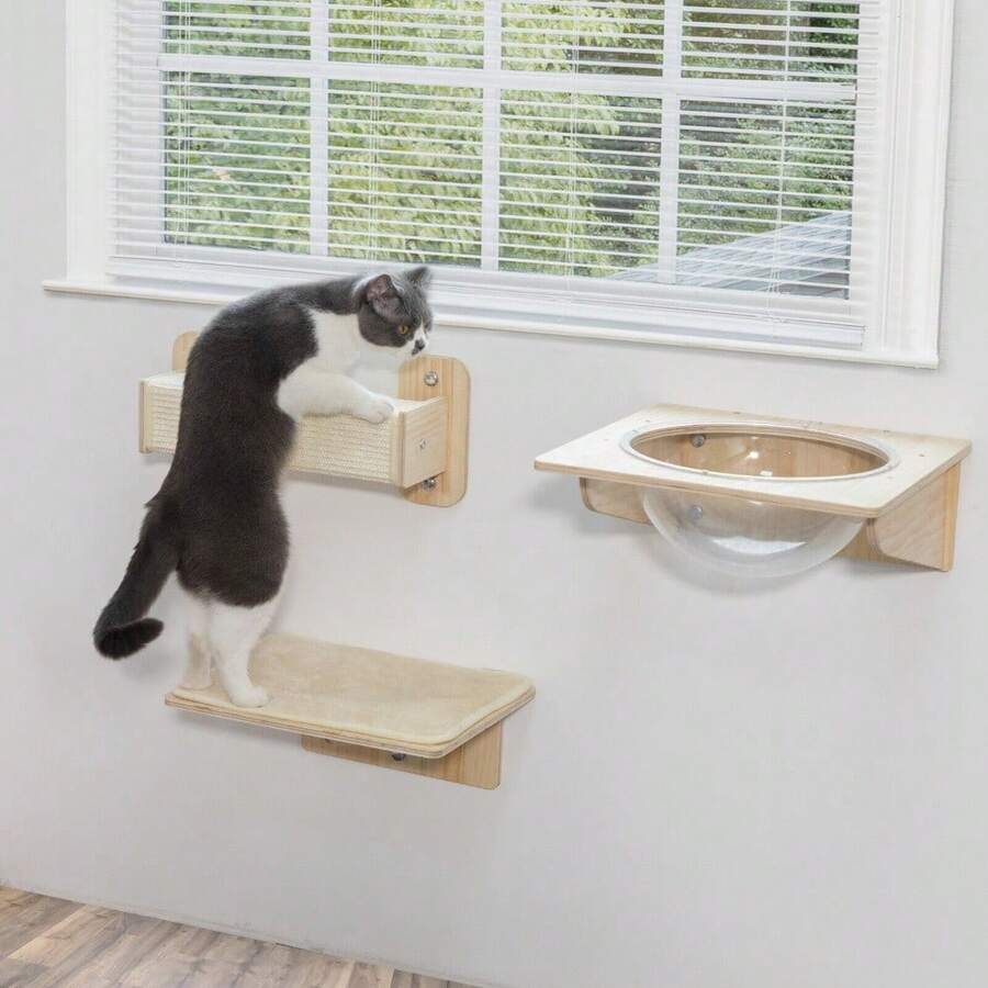COZIWOW 3PCS Wooden Cat Wall Shelves Wall Mounted Cat Perches Jumping