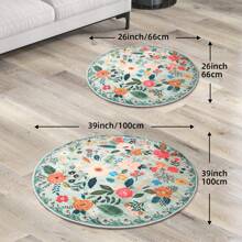 DeramHy home Neuankunft 2024! 1 Stück runder Teppich, waschbar, rutschfest, flach, Boho Blumen, kleiner runder Teppich für Schlafzimmer, Badezimmer, Eingangsbereich, Kinderzimmer, Büro, Studentenwohnheim (Grün)