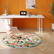 DeramHy home Neuankunft 2024! 1 Stück runder Teppich, waschbar, rutschfest, flach, Boho Blumen, kleiner runder Teppich für Schlafzimmer, Badezimmer, Eingangsbereich, Kinderzimmer, Büro, Studentenwohnheim (Grün)