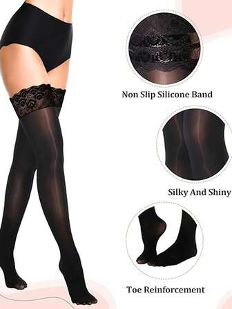 1 双闪亮过膝长筒袜孔雀蕾丝女士连裤袜闪亮紧身裤小腿袜