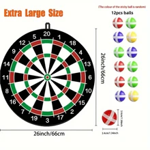 大号飞镖盘套装，含 12 个粘球，适用于室内和室外身体平衡训练和投掷运动玩具 - 黑色 - 查看 9
