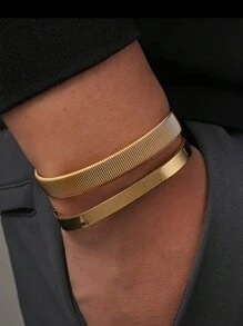 Men's Stainless Steel Bracelet Set Rectangular Bracelet Open Bracelet Simple Fashion Suitable For Daily Wear Holiday Gifts