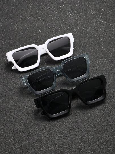 3 件复古方形塑料太阳镜，经典时尚设计，适合户外、旅行、海滩、防紫外线