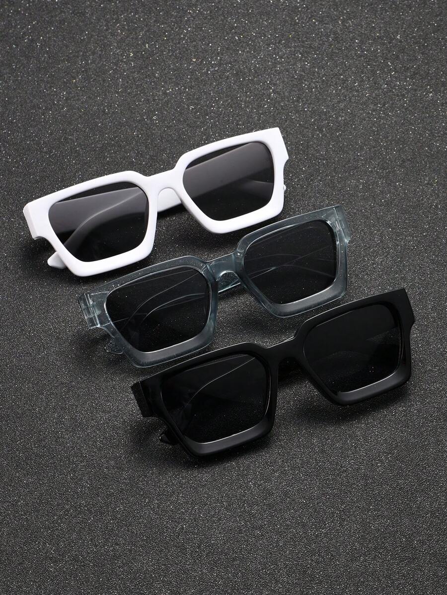 3pcs Retro Square Plastic Sunglasses, Classic Fashion Design For Outdoor, Travel, Beach, UV Protection - 3件組合裝B款 - 查看 1