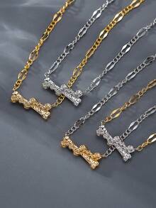 1 件时尚骷髅链项链，嘻哈酷炫，铜色，男女通用 - 骷髏項鍊 - 查看 5