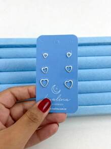 Three Hollow Hearts Earring In Genuine 925 Silver - 銀色 - 查看 4