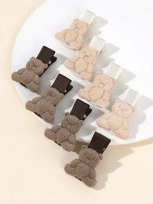 8 件装熊发夹，适合幼儿女孩，可爱米色卡其色熊鳄鱼夹纯色发夹纯色动物发夹儿童婴儿发饰 - 彩色 - 查看 3