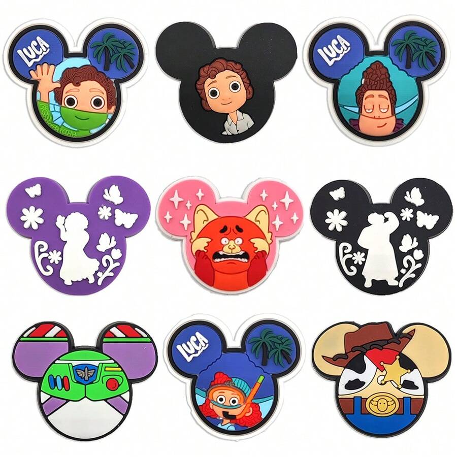 Disney Set de 9 adornos para zapatos con diseño de ratón, decoraciones de PVC para bolsas de playa, accesorios para zapatos, idea de regalo para cumpleaños, Navidad, San Valentín, fiestas de Halloween
