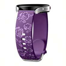 Curea de ceas sport din silicon moale, 20 mm, cu model floral sculptat, compatibilă cu Samsung Galaxy Watch 7, 6, 5, 4, 40 mm, 44 mm, 5 Pro, 6 Classic, 47 mm, Watch 4 Classic, Active 2, potrivită pentru bărbați și femei (ceasul nu este inclus)