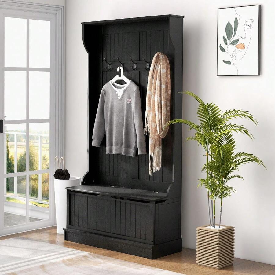 3In1 Entryway Hall Tree With Storage Bench, Coat Rack With
