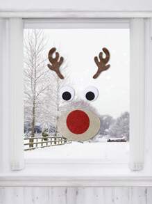 1 Set - Decoración navideña linda, pegatinas de fieltro de Papá Noel, muñeco de nieve, reno de dibujos animados para puerta/ventana, accesorios para escaparate de tienda, pegatinas navideñas, pegatinas de fieltro navideñas, pegatinas desmontables de muñeco de nieve navideño para puerta/ventana