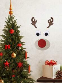 1 Set - Decoración navideña linda, pegatinas de fieltro de Papá Noel, muñeco de nieve, reno de dibujos animados para puerta/ventana, accesorios para escaparate de tienda, pegatinas navideñas, pegatinas de fieltro navideñas, pegatinas desmontables de muñeco de nieve navideño para puerta/ventana