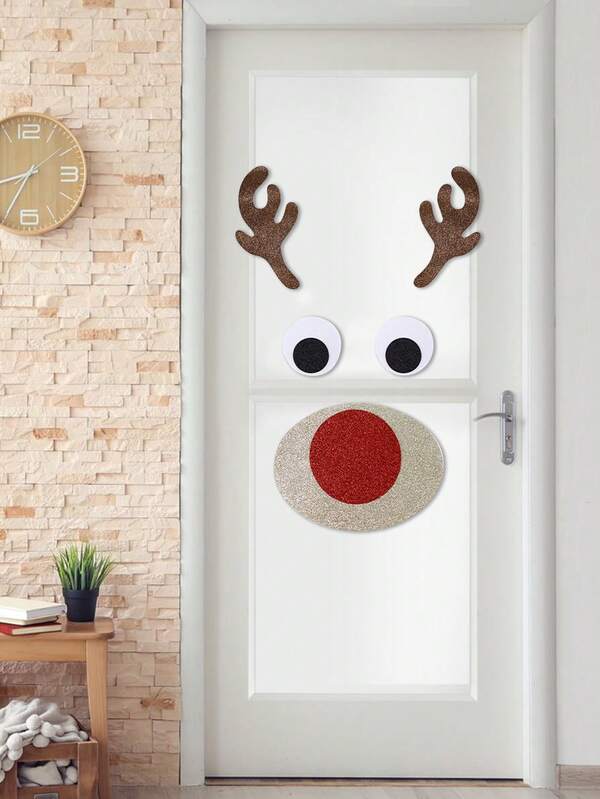 1 conjunto - Adesivos de feltro para decoração de Natal com Papai Noel, boneco de neve e rena, adesivos para portas e janelas, acessórios para vitrine, adesivos de Natal, adesivos de feltro de Natal, adesivos removíveis para portas e janelas de boneco de neve de Natal