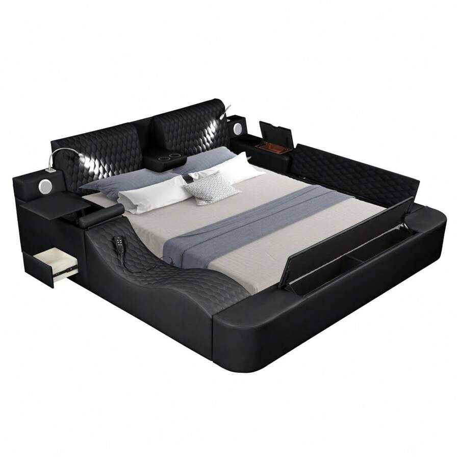 Smart Multifunctional King Size Bed Made With Wood In Black SHEIN USA