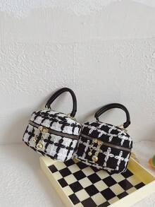 儿童格子单肩包，大容量手提包，时尚外出包，新款秋冬设计 - 格子斜肩包 - 查看 3