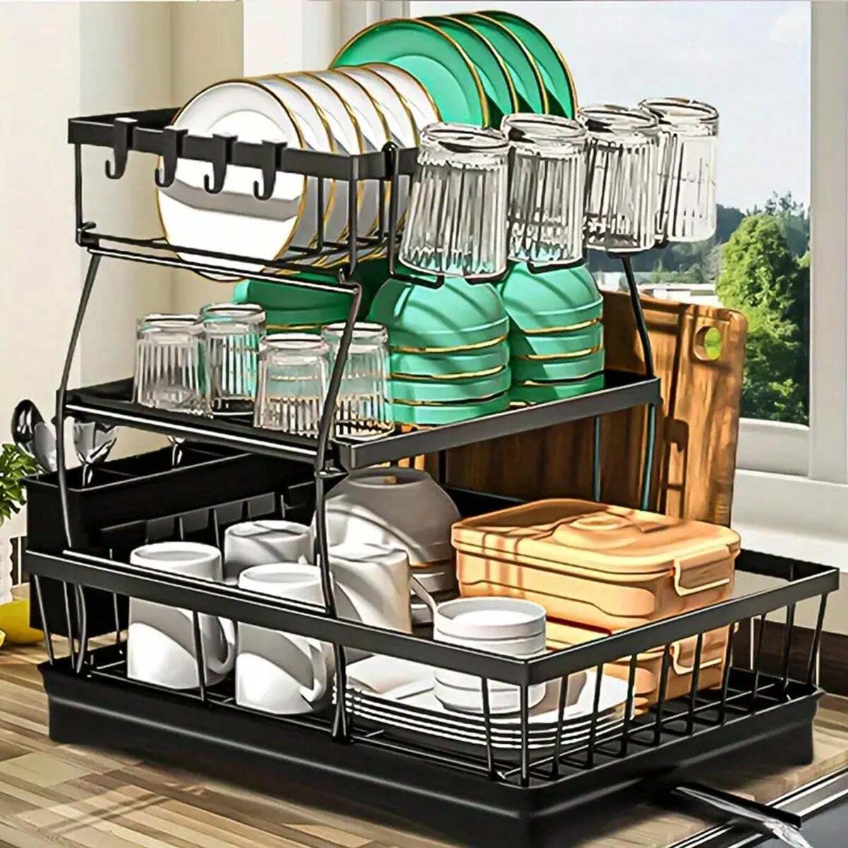 3Tier Large Capacity Dish Rack Space Saving Kitchen Organization And