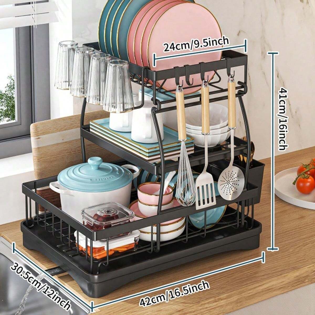 3Tier Large Capacity Dish Rack Space Saving Kitchen Organization And
