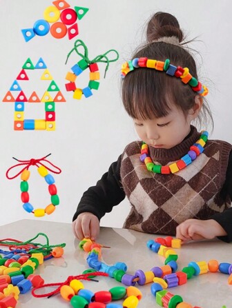 25/40/100pcs Child Threading Beads Building Block Toys, Geometric Threading Beads Educational Puzzle Toys For Focusing Training, Kindergarten Developmental Toy, Creative DIY Gift For Kids 3-6 Years Old
