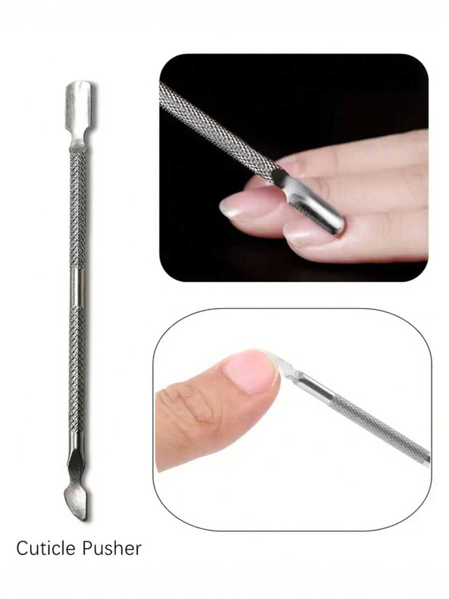 2 dụng cụ đẩy bằng thép hai đầu dùng để làm móng, dụng cụ đẩy bằng thép nhỏ để loại bỏ da chết và gai, dụng cụ đẩy bằng thép không gỉ để loại bỏ móng. Dụng cụ làm móng mới ra mắt - Bạc - Xem 1