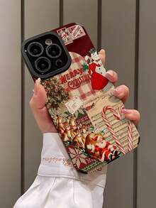 1 件复古圣诞老人与鹿拼接图案垂直条纹仿皮防滑手机保护壳，适用于 iPhone 和 S15/S15+/S15Pro/S15ProMax - 彩色 - 查看 3