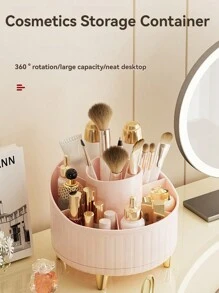 1 件 360° 旋转化妆品收纳盒，化妆品收纳架，隔层收纳，桌面收纳，分类容器，镀金饰面，可存放化妆工具、文具、刷子、办公用品，适用于假日海滩、浴室收纳、卧室收纳，大容量 - 彩色 - 查看 4