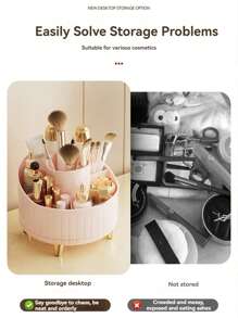 1 件 360° 旋转化妆品收纳盒，化妆品收纳架，隔层收纳，桌面收纳，分类容器，镀金饰面，可存放化妆工具、文具、刷子、办公用品，适用于假日海滩、浴室收纳、卧室收纳，大容量 - 彩色 - 查看 5