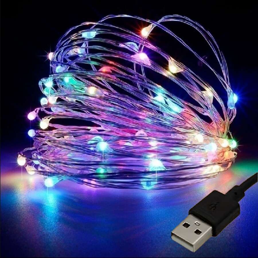Đèn trang trí USB dây bạc nhiều màu sắc, thích hợp cho trang trí nhà ngày lễ - Nhiều màu - Xem 1