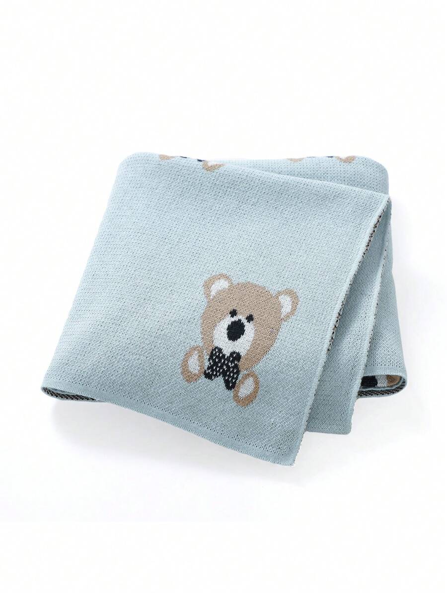 1pc Cute Bear Pattern Knitted Baby Blanket, Infant Swaddle Wrap, Stroller Quilt, All Season Love Valentine
