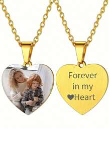 1 pieza Collar con colgante de corazón personalizado con foto, colgante de acero inoxidable con imagen, joyería de mujer como regalo, el mejor regalo para Acción de Gracias, Navidad. Plateado, con estilo, de moda de otoño, casual, sencillo, unisex, hipster, personalizado, único, regalo ideal para ella, regalo ideal para él, novia, madre, familia, amigos, hija, abuelos, para aniversarios, cumpleaños, uso diario, baile de graduación, Día de la Madre, San Valentín, graduación, bodas.