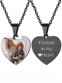 1 pieza Collar con colgante de corazón personalizado con foto, colgante de acero inoxidable con imagen, joyería de mujer como regalo, el mejor regalo para Acción de Gracias, Navidad. Plateado, con estilo, de moda de otoño, casual, sencillo, unisex, hipster, personalizado, único, regalo ideal para ella, regalo ideal para él, novia, madre, familia, amigos, hija, abuelos, para aniversarios, cumpleaños, uso diario, baile de graduación, Día de la Madre, San Valentín, graduación, bodas.