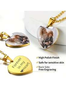 1 pieza Collar con colgante de corazón personalizado con foto, colgante de acero inoxidable con imagen, joyería de mujer como regalo, el mejor regalo para Acción de Gracias, Navidad. Plateado, con estilo, de moda de otoño, casual, sencillo, unisex, hipster, personalizado, único, regalo ideal para ella, regalo ideal para él, novia, madre, familia, amigos, hija, abuelos, para aniversarios, cumpleaños, uso diario, baile de graduación, Día de la Madre, San Valentín, graduación, bodas.