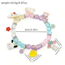 Sanrio 2pcs Sanrio Family Charm Bracelet: Hello Kitty, Pom Pom, Purin, Kuromi, Cinnamoroll - Glass Bead Bracelet With Teardrop And Silver Charm Pendant