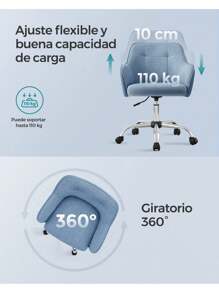 SONGMICS Silla de Estudio, Silla Giratoria, Altura Ajustable, Carga de 110 kg, Marco de Acero, Tela de Algodón-Lino Transpirable, para Estudio, Dormitorio, Azul, Vuelta al Cole - Azul - Ver 6