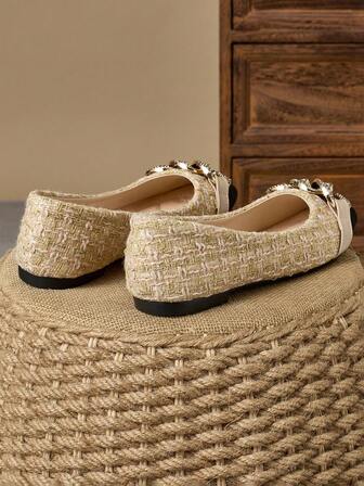 Women's Square Toe Vintage-Style Metal Buckle Colorblock Flats, Versatile Ballet Shoes Soft-Soled Loafers Valentines