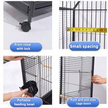 Medium/Small Metal Bird Cage With Tiger Skin Peony Design, Large Space, Feeding & Water Bowls For Pet Bird - Black - View 6