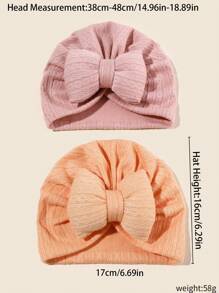 3件套婴儿幼儿大蝴蝶结发带帽组合，1-6个月，柔软提花蝴蝶结针织帽，四季皆宜 - 彩色 - 查看 7