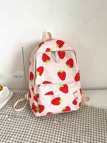 1pc Zipper Closure Fashion Strawberry Pattern Backpack, Cute & Versatile Korean Style Casual Daypack For Everyday Use - Pink - View 5