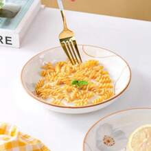 1 chiếc bát gốm 7", đĩa ăn phong cách cổ điển thanh lịch, thiết kế tối giản sang trọng, bộ đồ ăn gia dụng - trắng - Xem 11