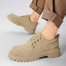 男士纯色时尚休闲运动鞋，适合日常穿着 - 卡其色 - 查看 4