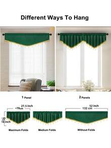 1 tấm rèm viền ngọc trai hình chữ V màu xanh ô liu, làm bằng nhung Ý, thích hợp cho phòng khách, phòng ngủ, cửa sổ và cửa ra vào nhà bếp, rèm che phong cách châu Âu - Màu xanh lá cây đậm - Xem 3