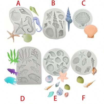 1 pieza Molde de silicona con tema oceánico - Herramientas de horneado hechas a mano para pasteles, chocolates, dulces, arcilla polimérica, adornos de yeso con formas de algas, peces de mar, cangrejo, coral y concha