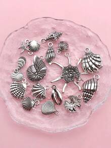 16 chiếc phụ kiện hợp kim Sea Life Series Shell Conch Mặt dây chuyền DIY Vòng tay Vòng cổ Hoa tai Mặt dây chuyền Phong cách Ngẫu nhiên - Màu Bạc Cổ - Xem 4