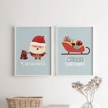 2 件/套圣诞节可打印墙壁艺术、圣诞墙壁艺术、可爱的圣诞装饰、可打印圣诞墙壁艺术墙壁艺术、帆布墙壁海报、卧室、客厅、走廊装饰 - 理想的节日礼物，非常适合家居装饰 - 帆布 - （带框） - 彩色 - 查看 2