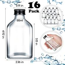 16/3 paquetes, botellas de vidrio transparente pequeñas de 1.7oz/50ml, 3.4oz/100ml, 6.8oz/200ml con tapas, botellas redondas de Boston de 50ml para pociones, jugos, ginebra, aceites, líquidos - SIN FUGAS