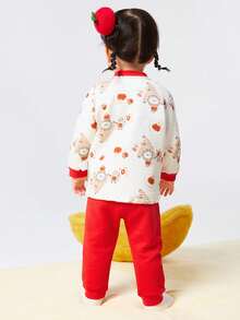 Balabala 婴儿内衣套装0-1岁女宝宝睡衣新生儿秋季衣服棉质保暖 - 紅色 - 查看 2